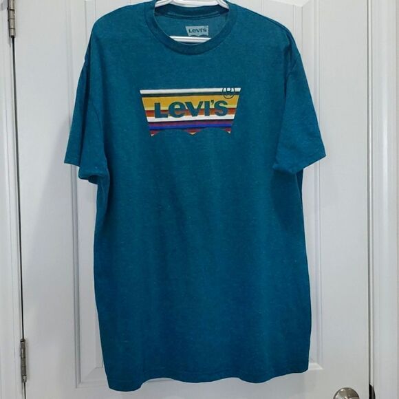 Levi’s Mens Teal Aztec Graphic Logo T-shirt, Size XL - Picture 1 of 4
